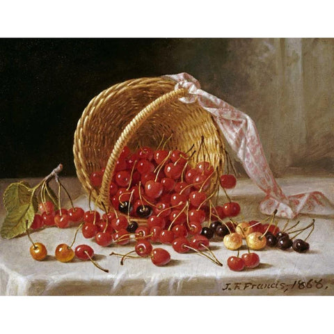 A Basket of Cherries Gold Ornate Wood Framed Art Print with Double Matting by Francis, John F.