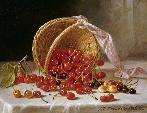 A Basket of Cherries White Modern Wood Framed Art Print with Double Matting by Francis, John F.