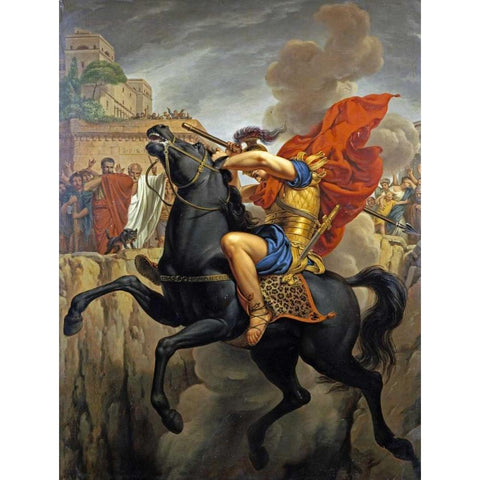 The Death of Marcus Curtius Gold Ornate Wood Framed Art Print with Double Matting by Francois, Pierre Joseph Celestin