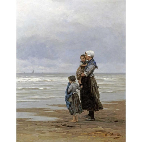Waiting For The Boats Gold Ornate Wood Framed Art Print with Double Matting by Frederik, Philippe Lodowyck Jacob