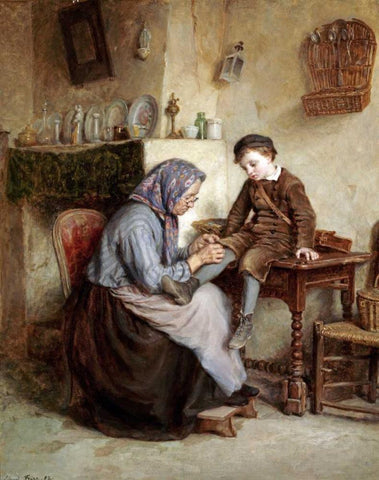 Worn Through Black Ornate Wood Framed Art Print with Double Matting by Frere, Edouard