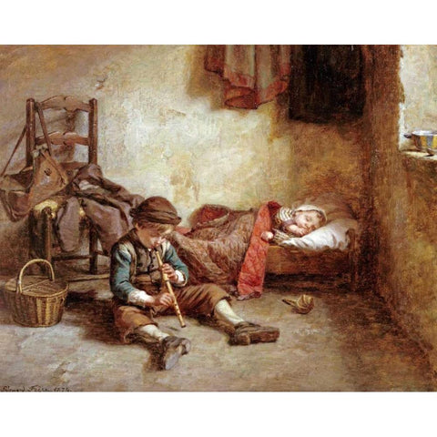 The Lullaby Gold Ornate Wood Framed Art Print with Double Matting by Frere, Pierre Edouard