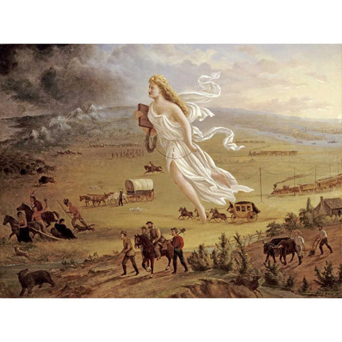 American Progress White Modern Wood Framed Art Print by Gast, John