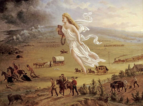 American Progress White Modern Wood Framed Art Print with Double Matting by Gast, John