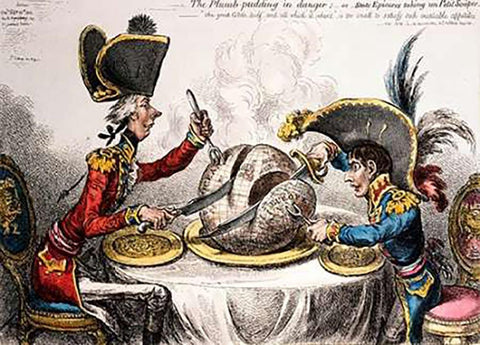 The Plum Pudding In Danger Black Ornate Wood Framed Art Print with Double Matting by Gillray, James