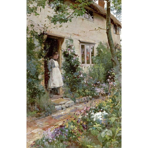 The Cottage Garden Black Modern Wood Framed Art Print with Double Matting by Glendening, Alfred Augustus
