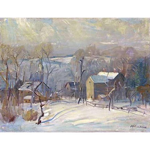 Village In Snow Black Modern Wood Framed Art Print with Double Matting by Goodwin, Arthur Clifton