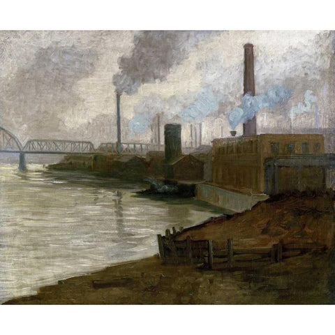 Industrial Scene - Mills on The Monongahela White Modern Wood Framed Art Print by Gorson, Aaron Henry