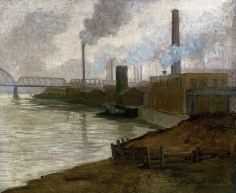 Industrial Scene - Mills on The Monongahela Black Ornate Wood Framed Art Print with Double Matting by Gorson, Aaron Henry