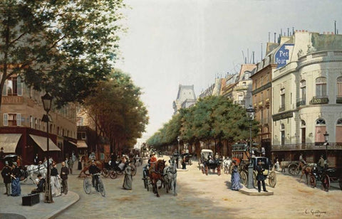 Le Boulevard Des Italiens, Paris Black Ornate Wood Framed Art Print with Double Matting by Grandjean, Edmond Georges
