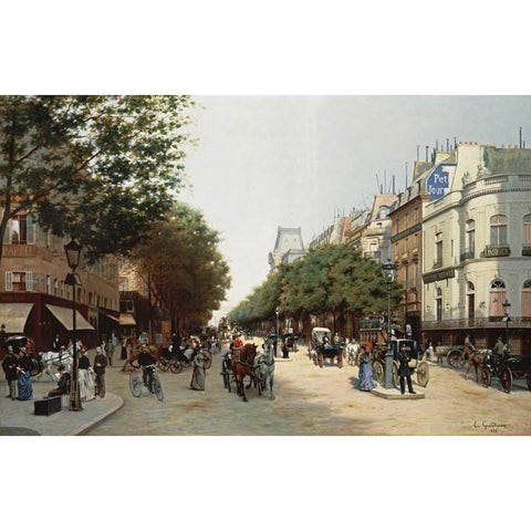 Le Boulevard Des Italiens, Paris Gold Ornate Wood Framed Art Print with Double Matting by Grandjean, Edmond Georges