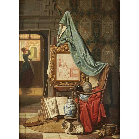 An Artists Studio White Modern Wood Framed Art Print by Grips, Charles Josef