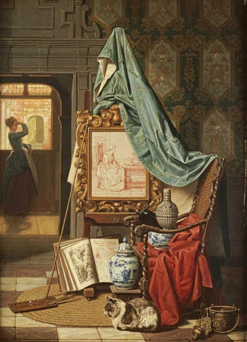 An Artists Studio Black Ornate Wood Framed Art Print with Double Matting by Grips, Charles Josef