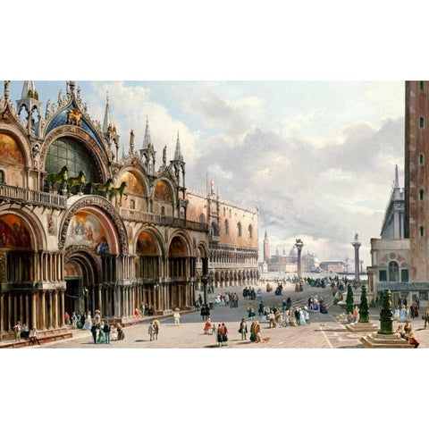 St. Marks and The Doges Palace, Venice Black Modern Wood Framed Art Print with Double Matting by Grubacs, Carlo