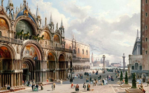 St. Marks and The Doges Palace, Venice White Modern Wood Framed Art Print with Double Matting by Grubacs, Carlo