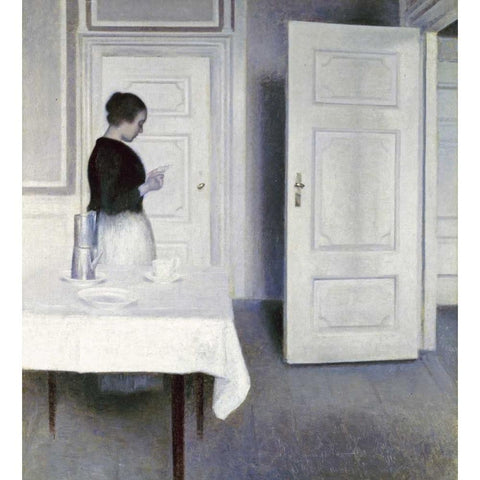 Interior With a Woman Reading a Letter Gold Ornate Wood Framed Art Print with Double Matting by Hammershoi, Vilhelm