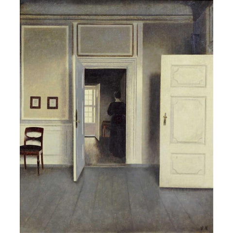 A Woman In An Interior Black Modern Wood Framed Art Print with Double Matting by Hammershoi, Vilhelm