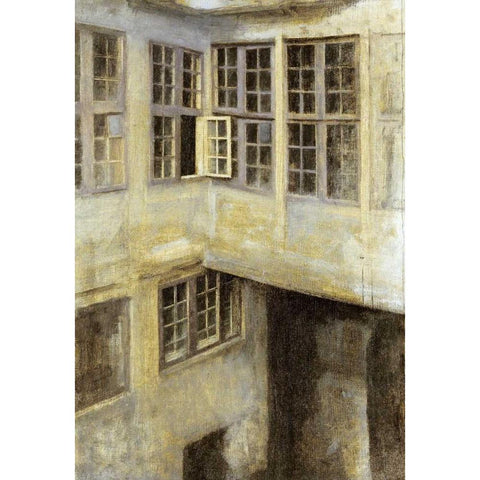 The Courtyard at 30 Strandgade White Modern Wood Framed Art Print by Hammershoi, Vilhelm