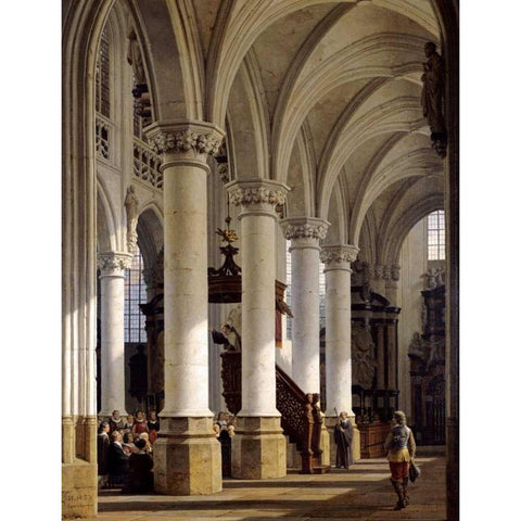A Church Interior Black Modern Wood Framed Art Print with Double Matting by Hansen, Heinrich