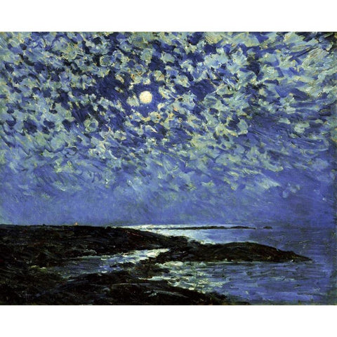 Moonlight, Isle of Shoals Gold Ornate Wood Framed Art Print with Double Matting by Hassam, Childe