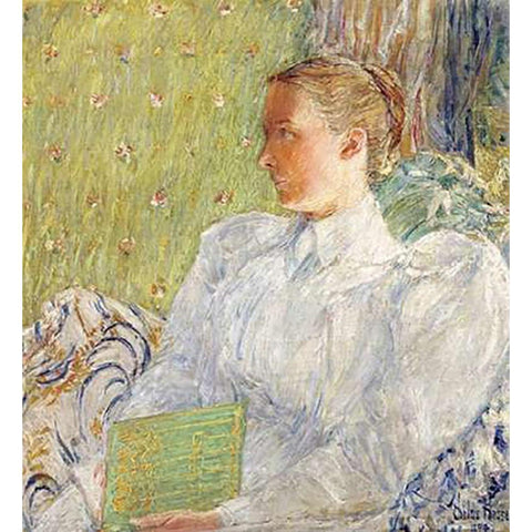 Portrait of Edith Blaney (Mrs. Dwight Blaney) Black Modern Wood Framed Art Print with Double Matting by Hassam, Childe