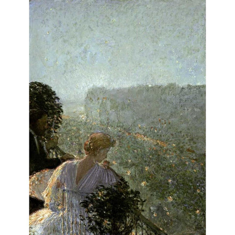 Summer Evening, Paris White Modern Wood Framed Art Print by Hassam, Childe