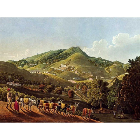 Views In India Black Modern Wood Framed Art Print with Double Matting by Havell, Richard