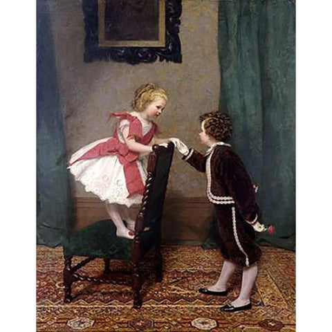 Miss Lilys First Flirtation White Modern Wood Framed Art Print by Hayllar, James