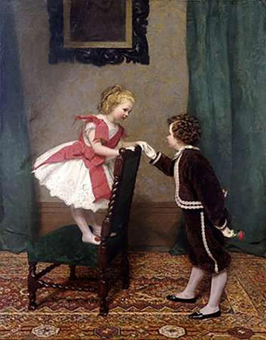 Miss Lilys First Flirtation Black Ornate Wood Framed Art Print with Double Matting by Hayllar, James