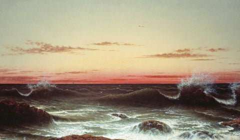 Sunset Black Ornate Wood Framed Art Print with Double Matting by Heade, Martin Johnson