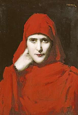 A Woman In a Red Cloak White Modern Wood Framed Art Print with Double Matting by Henner, Jean Jacques