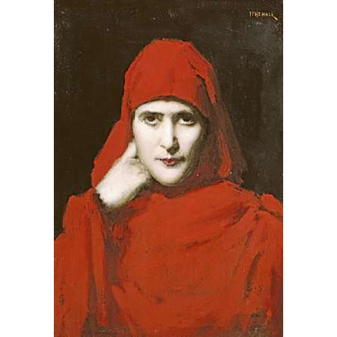 A Woman In a Red Cloak Black Modern Wood Framed Art Print with Double Matting by Henner, Jean Jacques