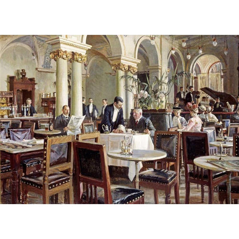 Cafe In Copenhagen White Modern Wood Framed Art Print by Henningsen, Frants