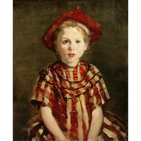 Little Girl In Red Stripes Black Modern Wood Framed Art Print with Double Matting by Henri, Robert