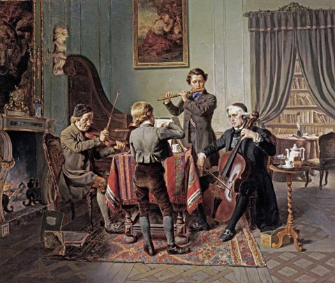 The Quartet White Modern Wood Framed Art Print with Double Matting by Hiddemann, Friedrich-Peter