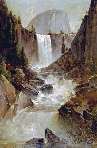 Vernal Falls, Yosemite Black Ornate Wood Framed Art Print with Double Matting by Hill, Thomas
