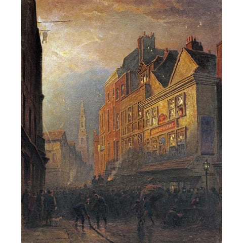 A Fire In Drury Lane Black Modern Wood Framed Art Print by Hine, Henry George