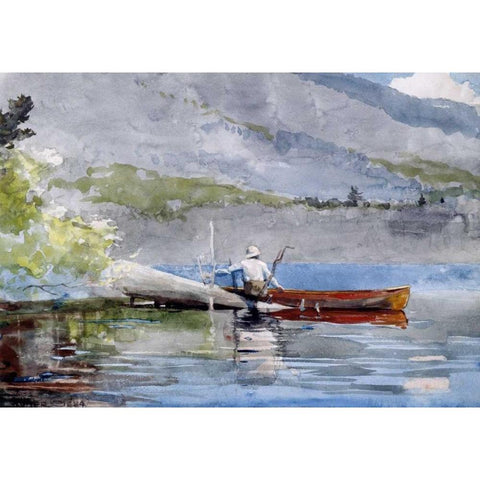 The Red Canoe White Modern Wood Framed Art Print by Homer, Winslow