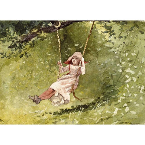 Girl on a Swing Black Modern Wood Framed Art Print with Double Matting by Homer, Winslow