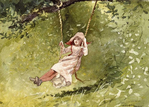 Girl on a Swing White Modern Wood Framed Art Print with Double Matting by Homer, Winslow