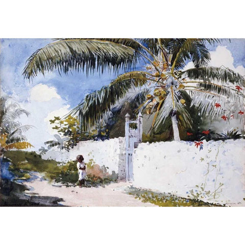 A Garden In Nassau White Modern Wood Framed Art Print by Homer, Winslow