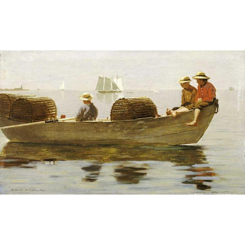 Three Boys In a Dory Black Modern Wood Framed Art Print with Double Matting by Homer, Winslow