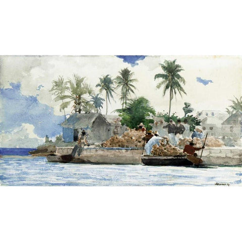 Sponge Fishermen, Bahamas Gold Ornate Wood Framed Art Print with Double Matting by Homer, Winslow