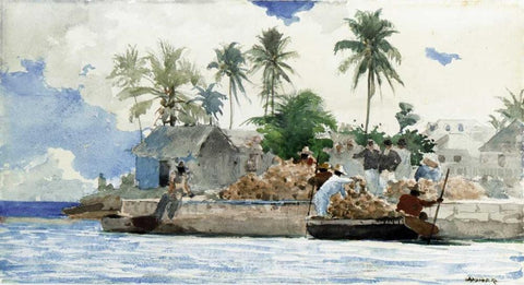 Sponge Fishermen, Bahamas Black Ornate Wood Framed Art Print with Double Matting by Homer, Winslow