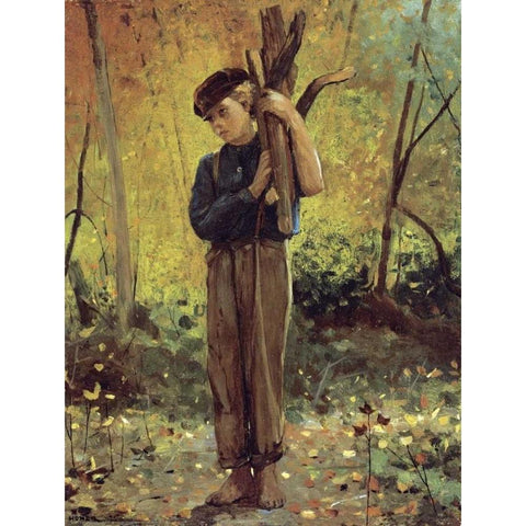 Boy Holding Logs White Modern Wood Framed Art Print by Homer, Winslow