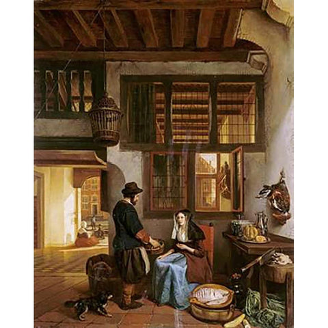 A Dutch Interior Gold Ornate Wood Framed Art Print with Double Matting by Van Hove, Hubertus