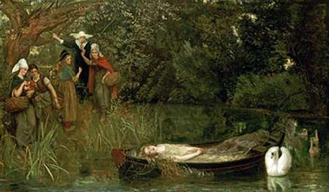 The Lady of Shalott Black Ornate Wood Framed Art Print with Double Matting by Hughes, Arthur