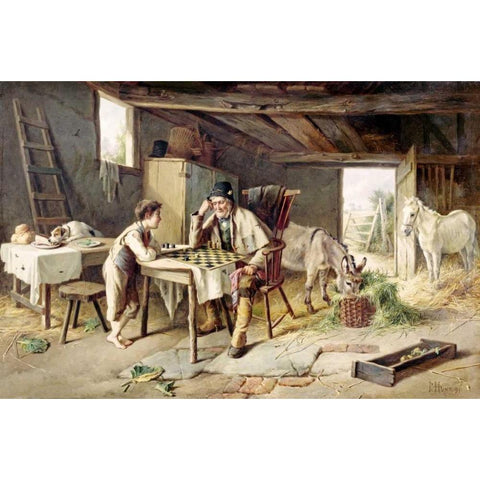 Game of Draughts Gold Ornate Wood Framed Art Print with Double Matting by Hunt, Charles