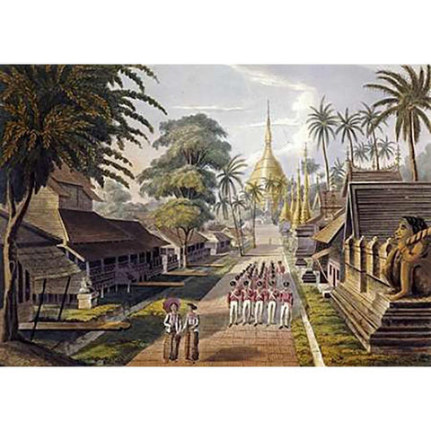 Great Dagon Pagoda, Rangoon, Burma Gold Ornate Wood Framed Art Print with Double Matting by Hunt, George