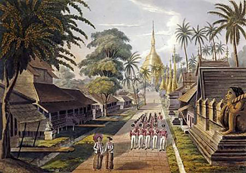 Great Dagon Pagoda, Rangoon, Burma White Modern Wood Framed Art Print with Double Matting by Hunt, George